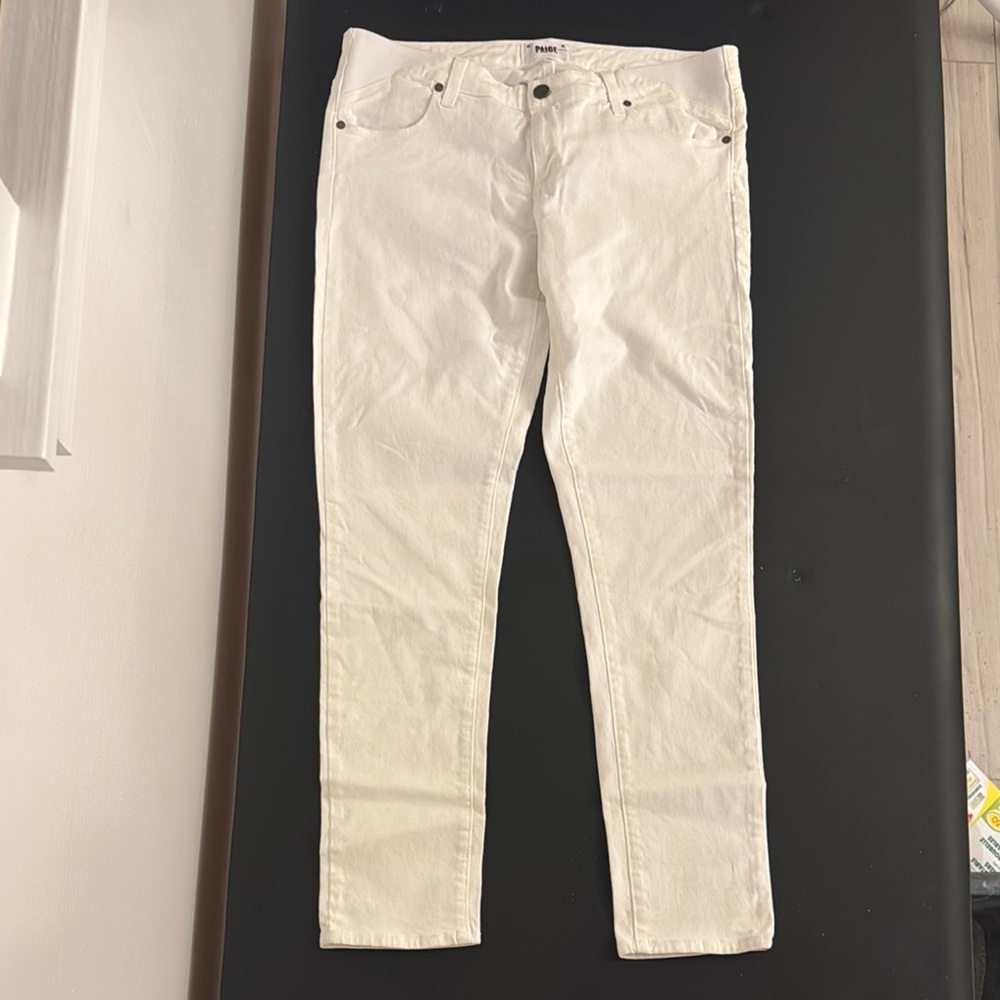 PAIGE Maternity White Jeans Classic Style. Side panels